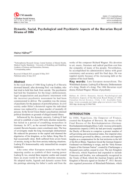 Dynastic, Social, Psychological and Psychiatric Aspects of the Bavarian Royal Drama of 1886