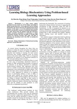 Learning Biology Biochemistry Using Problem-Based Learning Approaches