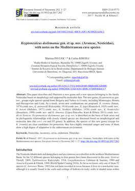 Araneae, Nesticidae), with Notes on the Mediterranean Cave Species