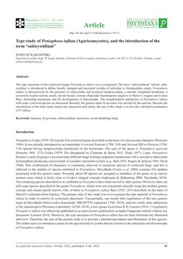 Type Study of Peniophora Inflata (Agaricomycetes), and the Introduction of the Term “Subicystidium”