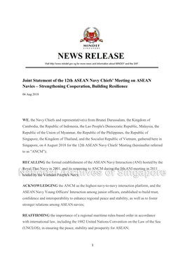 Joint Statement of the 12Th ASEAN Navy Chiefs' Meeting on ASEAN Navies – Strengthening Cooperation, Building Resilience