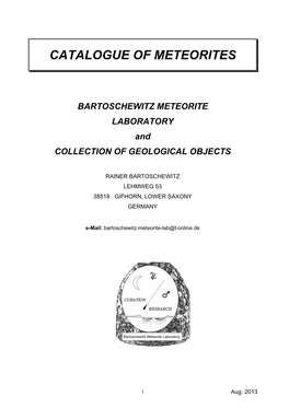 BARTOSCHEWITZ METEORITE LABORATORY and COLLECTION of GEOLOGICAL OBJECTS