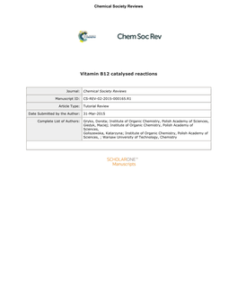 Vitamin B12 Catalysed Reactions