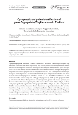 Cytogenetic and Pollen Identification of Genus Gagnepainia (Zingiberaceae) in Thailand