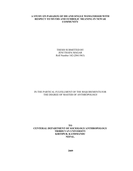 A Study on Paradox of Ihi and Single Womanhood with Respect to Myths and Symbolic Meaning in Newar Community