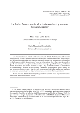La Revista Puertorriqueña: El Periodismo Cultural Y Sus Redes Hispanoamericanas 1