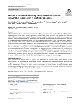 Variation in Carotenoid-Containing Retinal Oil Droplets Correlates with Variation in Perception of Carotenoid Coloration