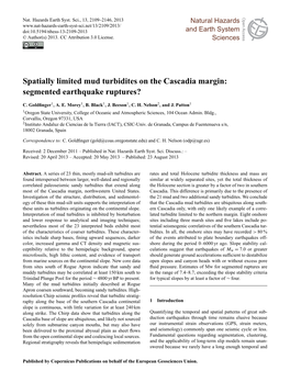 Spatially Limited Mud Turbidites on the Cascadia Margin: Segmented Earthquake Ruptures?