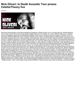 Nick Oliveri: in Death Acoustic Tour Presso Celellartheory Live