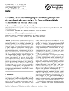 Case Study of the Cucuteni-Baiceni Gully on the Moldavian Plateau (Romania)