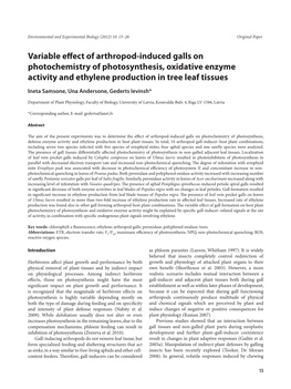 Variable Effect of Arthropod-Induced Galls on Photochemistry of Photosynthesis, Oxidative Enzyme Activity and Ethylene Production in Tree Leaf Tissues