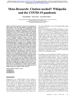 Meta-Research: Citation Needed? Wikipedia and the COVID-19 Pandemic