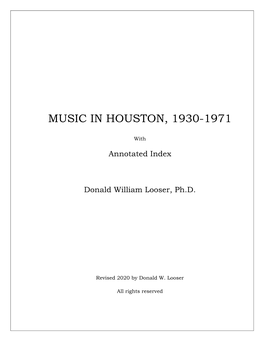 Music in Houston, 1930-1971
