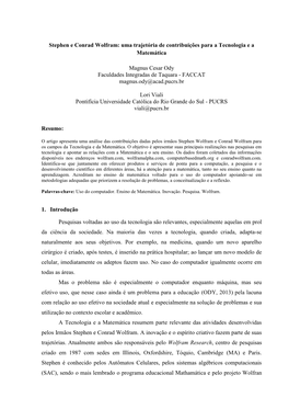 Stephen E Conrad Wolfram: Uma Trajetória De Contribuições Para a Tecnologia E a Matemática Magnus Cesar Ody Faculdades Integ