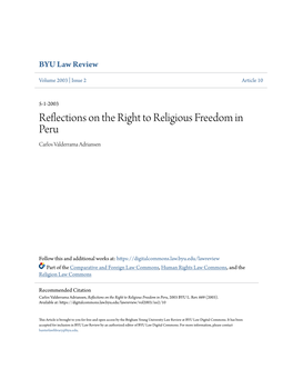 Reflections on the Right to Religious Freedom in Peru Carlos Valderrama Adriansen