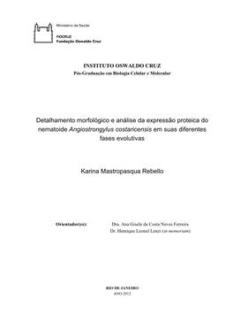 Angiostrongylus Costaricensis Em Suas Diferentes Fases Evolutivas