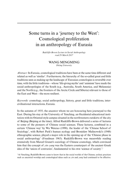 Some Turns in a 'Journey to the West': Cosmological Proliferation in an Anthropology of Eurasia