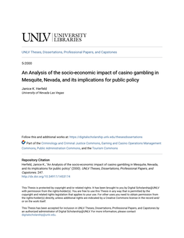 An Analysis of the Socio-Economic Impact of Casino Gambling in Mesquite, Nevada, and Its Implications for Public Policy