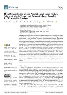 High Differentiation Among Populations of Green Foxtail, Setaria Viridis, in Taiwan and Adjacent Islands Revealed by Microsatellite Markers