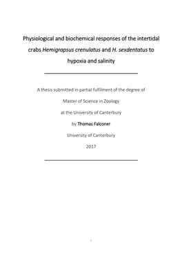 Physiological and Biochemical Responses of the Intertidal Crabs Hemigrapsus Crenulatus and H