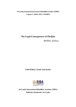 The Legal Consequences of Pārājika Bhikkhu Anālayo