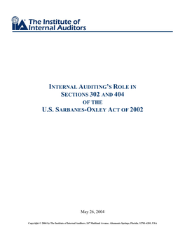 Internal Auditing's Role in Sections 302 and 404 of the U.S. Sarbanes