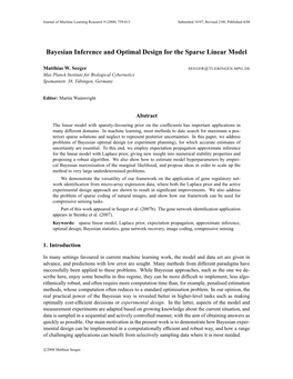 Bayesian Inference and Optimal Design for the Sparse Linear Model