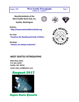 August 2017 West Seattle Petroglyphs Page 1 Volume 52, Number 7