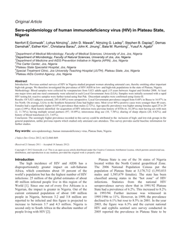 Original Article Sero-Epidemiology of Human Immunodeficiency Virus (HIV) in Plateau State, Nigeria
