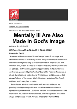 Mentally Ill Are Also Made in God's Image – Saint John Paul II