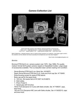 Camera Collection List