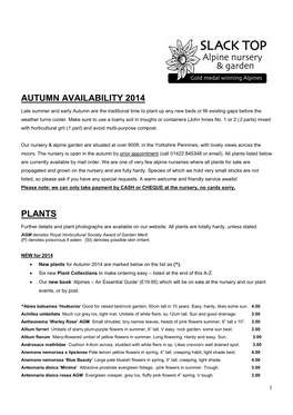 Autumn Availability 2014 Plants
