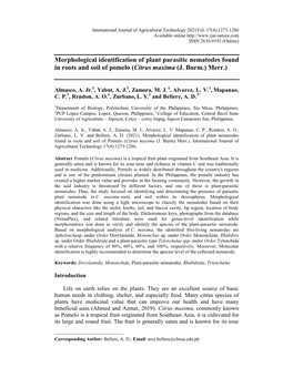 Morphological Identification of Plant Nematodes Found in Roots and Soil of Pomelo (Citrus Maxima (J