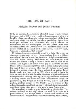 THE JEWS of BATH Malcolm Brown and Judith Samuel