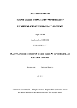 Blast Analysis of Composite V-Shaped Hulls: an Experimental And