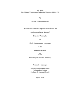 Bog Znaet: the Ethics of Omniscience in Russian Narrative, 1845-1870 By