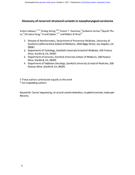 Discovery of Recurrent Structural Variants in Nasopharyngeal Carcinoma