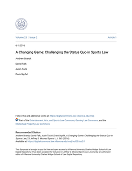 Challenging the Status Quo in Sports Law