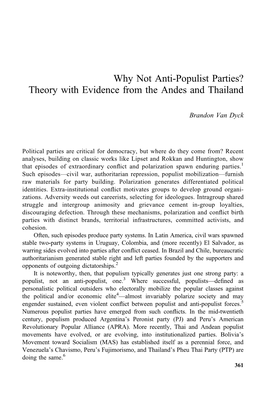 Why Not Anti-Populist Parties? Theory with Evidence from the Andes and Thailand