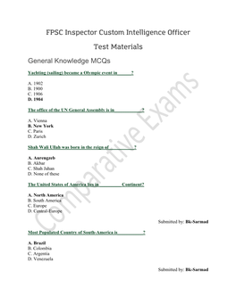 FPSC Inspector Custom Intelligence Officer Test Materials General