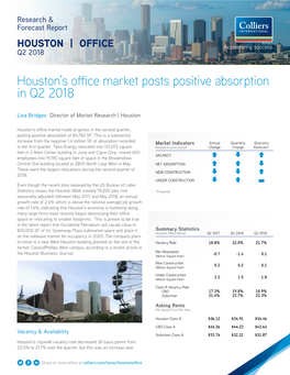 Houston's Office Market Posts Positive Absorption in Q2 2018