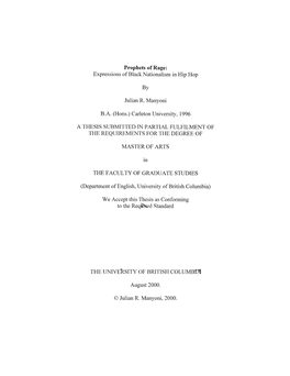 Prophets of Rage: Expressions of Black Nationalism in Hip Hop
