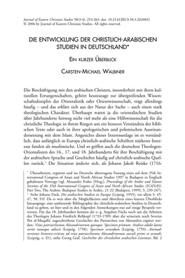 Die Entwicklung Der Christlich-Arabischen Studien in Deutschland*