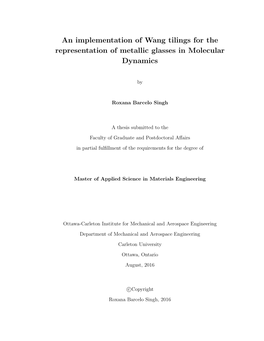 An Implementation of Wang Tilings for the Representation of Metallic Glasses in Molecular Dynamics