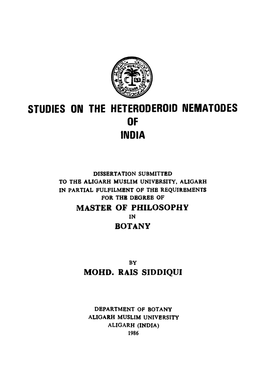 Studies on the Heteroderoid Nematodes of India