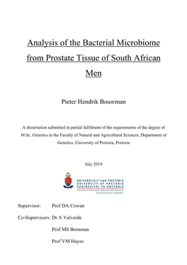 Analysis of the Bacterial Microbiome from Prostate Tissue of South African Men