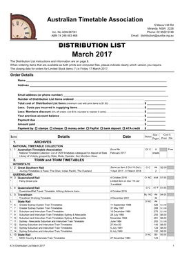 March 2017 the Distribution List Instructions and Information Are on Page 8