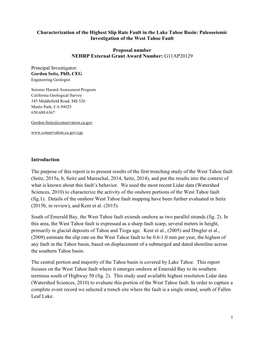 Characterization of the Highest Slip Rate Fault in the Lake Tahoe Basin: Paleoseismic Investigation of the West Tahoe Fault