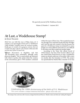 At Last, a Wodehouse Stamp! by Jean Tillson Within This Issue of Plum Lines