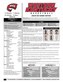 2019-20 Game Notes